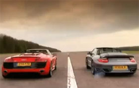 Porsche 911 Turbo Cabrio vs Audi R8 Spyder Video