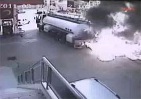 Video: Trucker Drives Petrol Tanker Away From Station