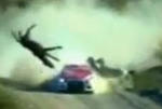 Video: Mitsubishi Evo X rally car hits horse
