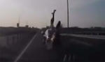 Biker Crashes. Offers Best Spiderman Impression